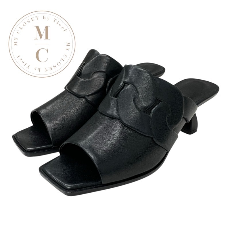 エルメス HERMES ハンナ95 サンダル 靴 シューズ レザー ブラック 黒 未使用 ミュール