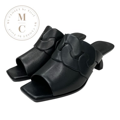 エルメス HERMES ハンナ95 サンダル 靴 シューズ レザー ブラック 黒 未使用 ミュール