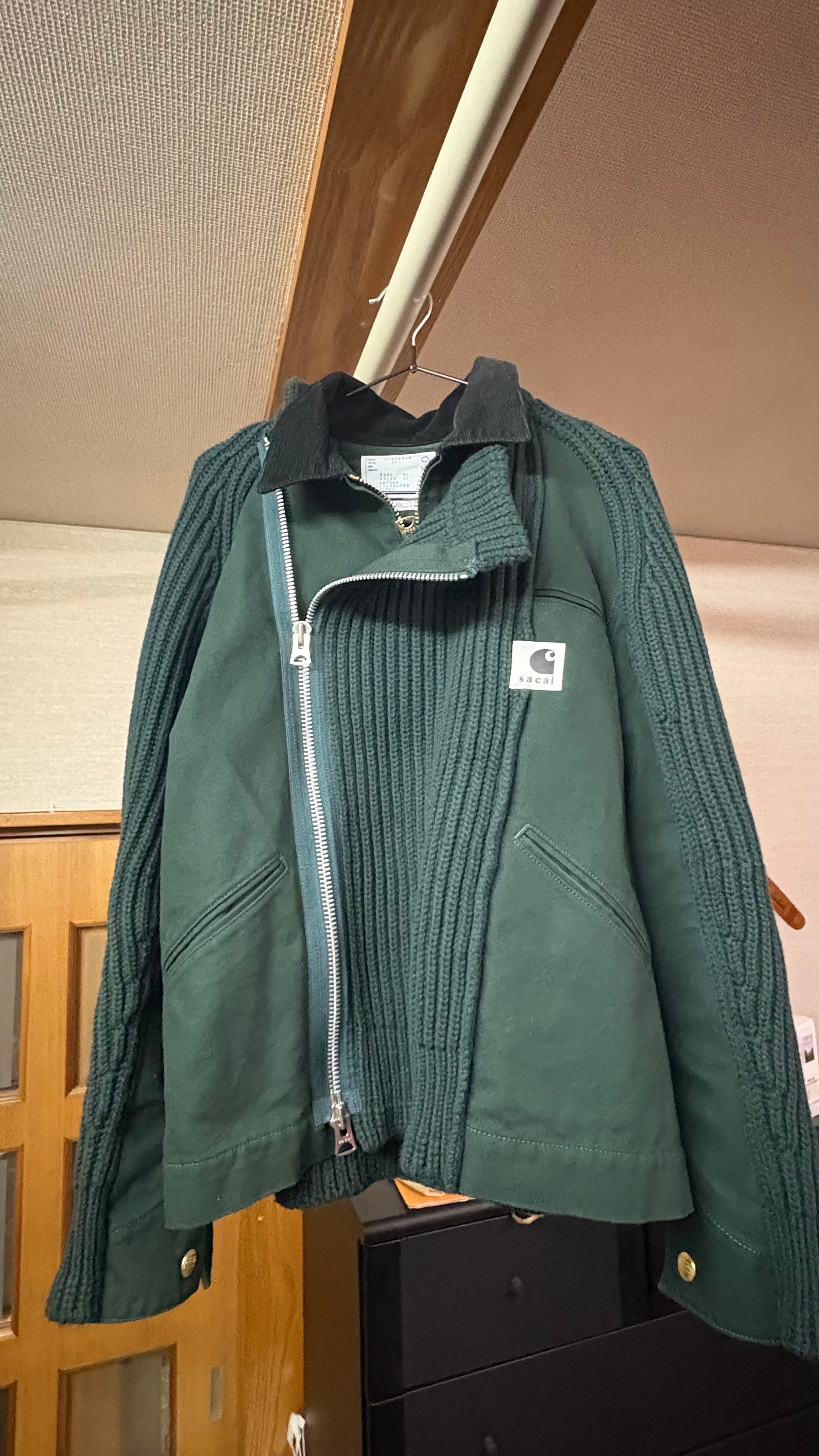 sacai x Carhartt WIP Washed Duck x Wool Knit Blouson Mens "Green"
