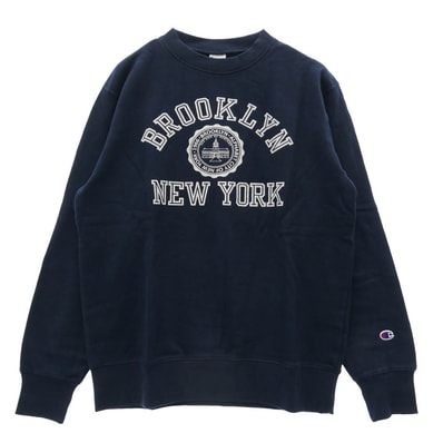 Champion チャンピオン スウェット C3-G013 トリコタグ復刻 BROOKLYN NEW YORK カレッジプリント クルー スウェット ネイビー系 L【新古品】【未使用】【中古】