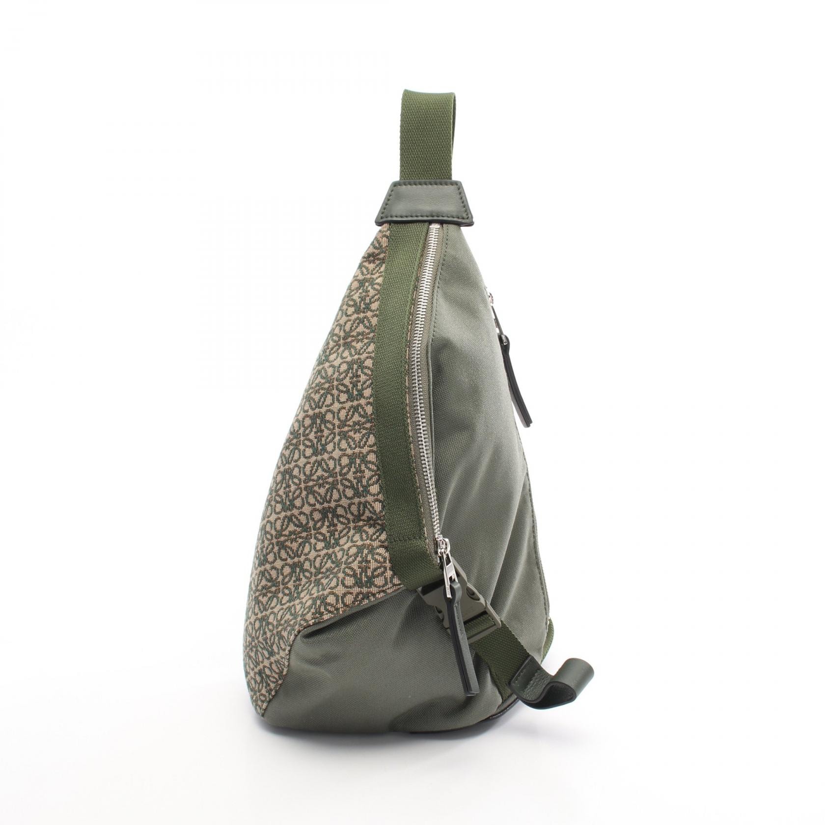 ロエベ LOEWE アントン スリング アナグラム ウエストバッグ ボディバッグ バッグ キャンバス レザー メンズ カーキ系 B664M44X01 【中古】