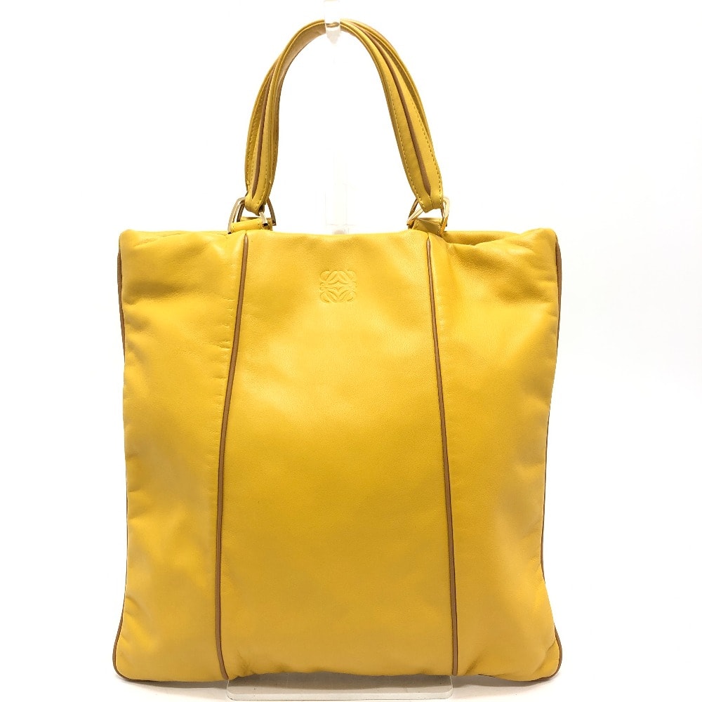 ロエベ LOEWE ロゴ アナグラム ハンドバッグ カバン 縦型 フラット トートバッグ レザー イエロー