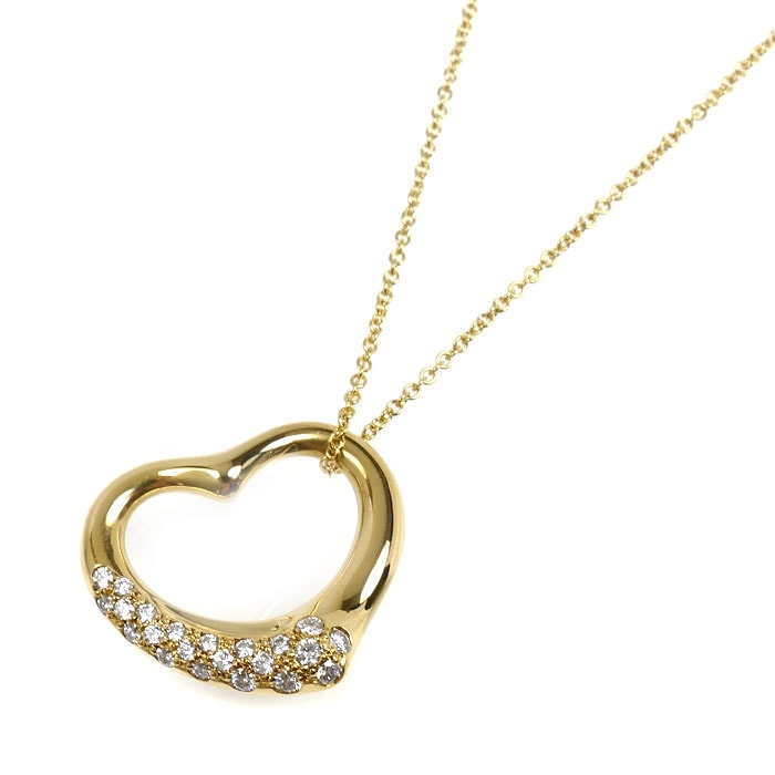TIFFANY&Co. ティファニー K18YG イエローゴールド オープンハート ダイヤ ネックレス ダイヤモンド 8.2g 40cm レディース【中古】【美品】