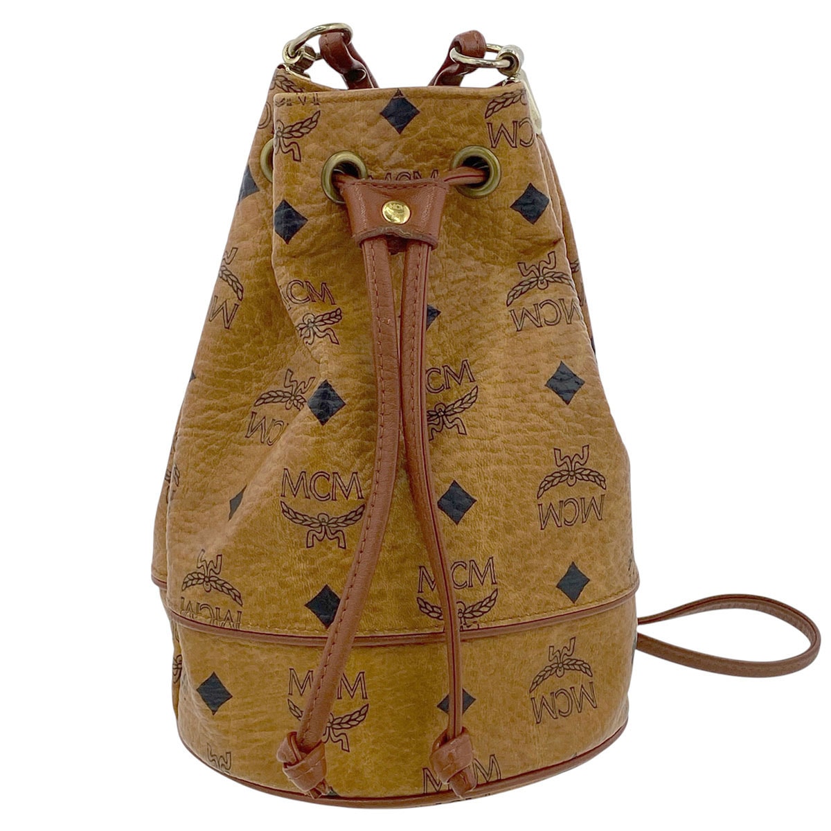 MCM エム・シー・エム ヴィセスト 巾着型 ショルダーバッグ ショルダーバッグ レザー ブラウン  レディース【中古】