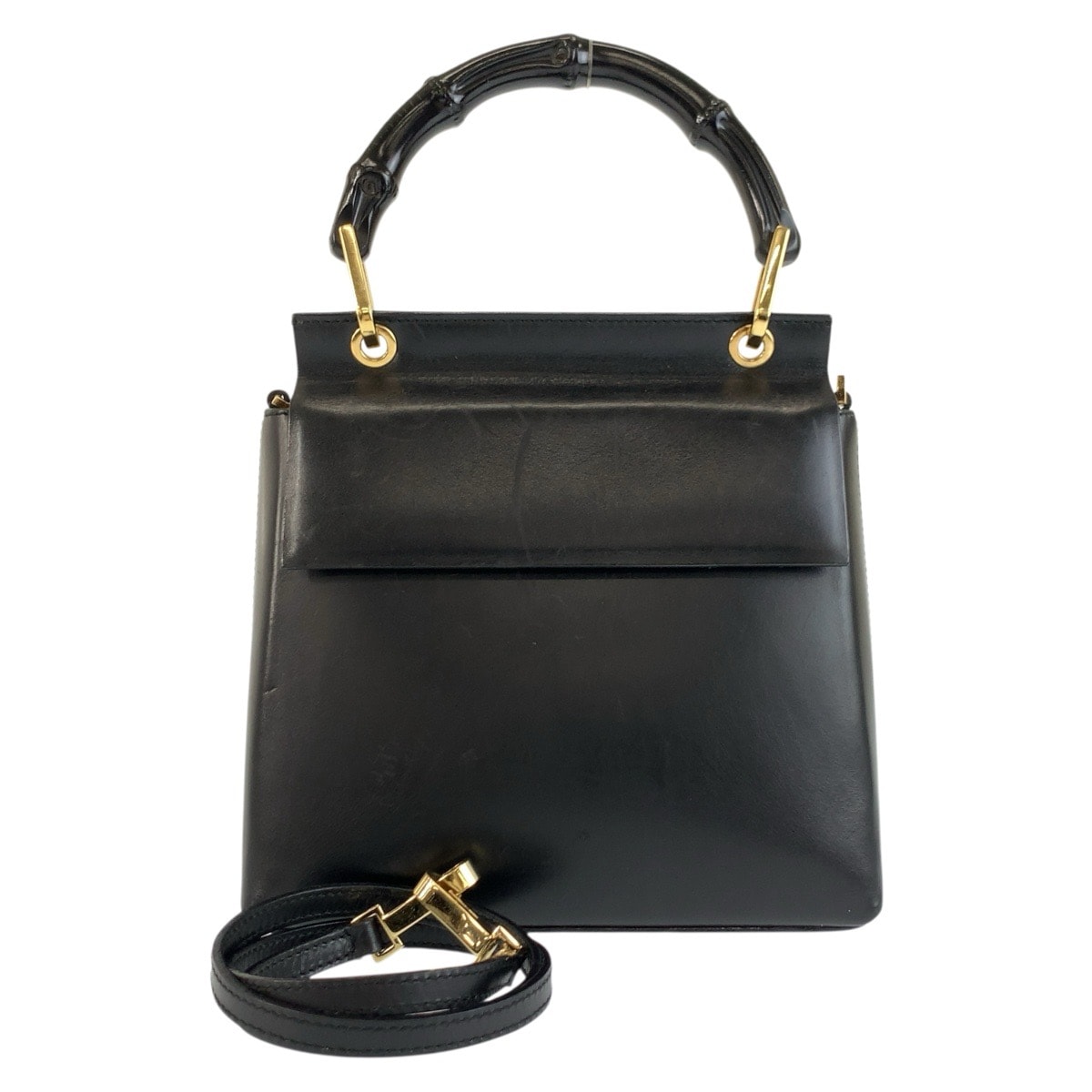 美品 GUCCI グッチ ヴィンテージ バンブー ブラック 黒 ゴールド金具 レザー ハンドバッグ ショルダーバッグ 2way 604242 【中古】