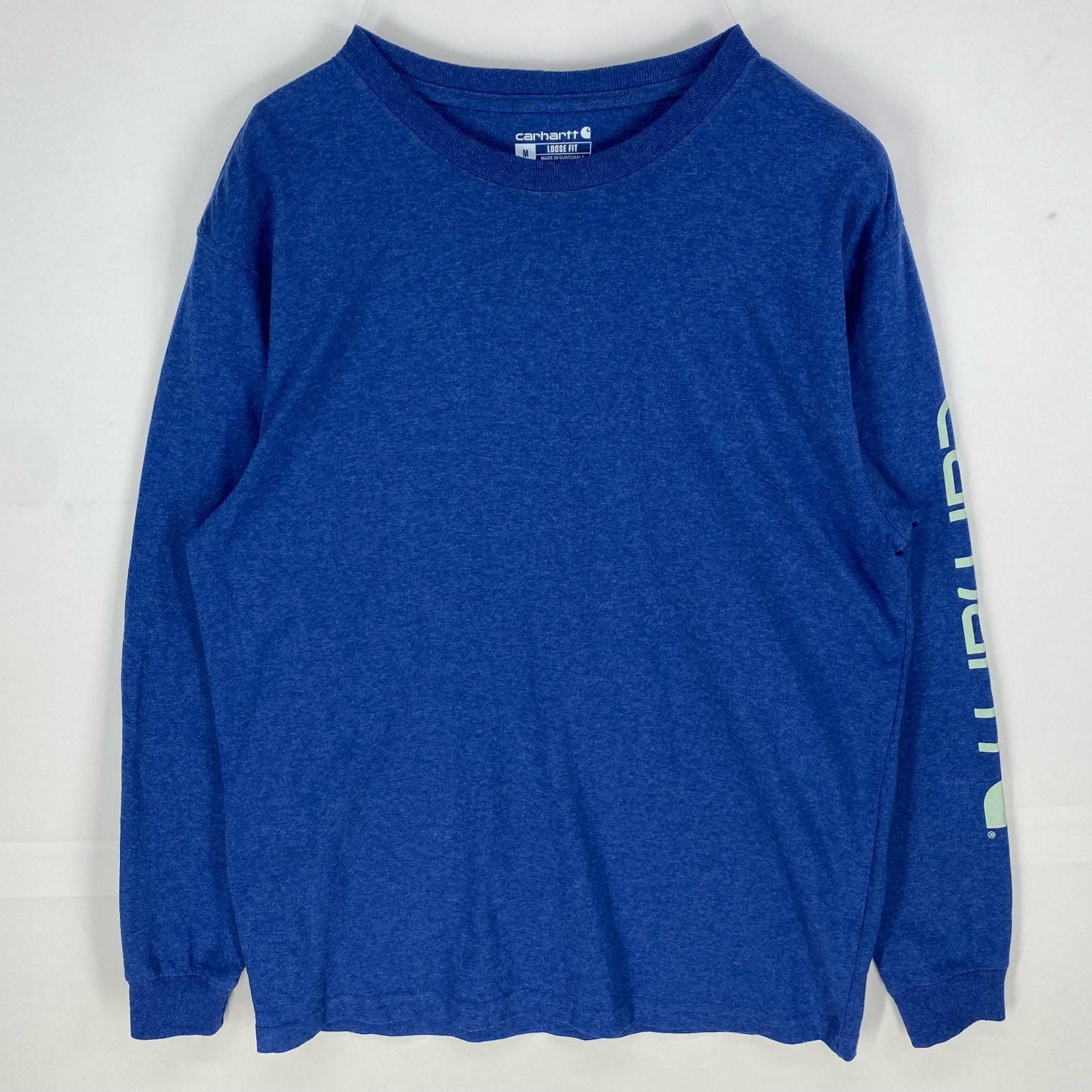 古着 カーハート Carhartt 長袖Tシャツ 袖ロゴプリント ロンT クルーネック ルーズフィット M  ブルー系 メンズ