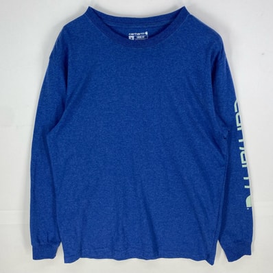 古着 カーハート Carhartt 長袖Tシャツ 袖ロゴプリント ロンT クルーネック ルーズフィット M ブルー系 メンズ