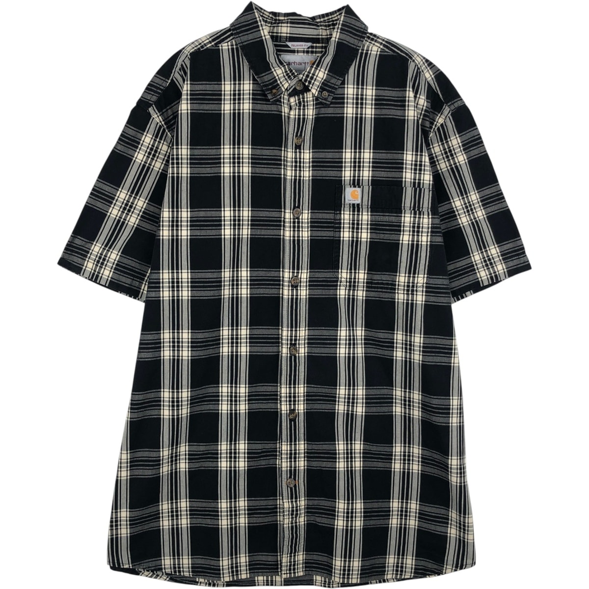 古着 カーハート Carhartt RELAXED FIT チェック柄 ボタンダウン 半袖 ワークシャツ メンズXL相当/eaa641212