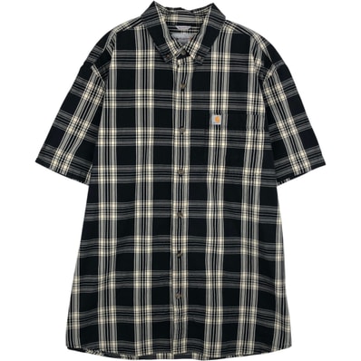 古着 カーハート Carhartt RELAXED FIT チェック柄 ボタンダウン 半袖 ワークシャツ メンズXL相当/eaa641212