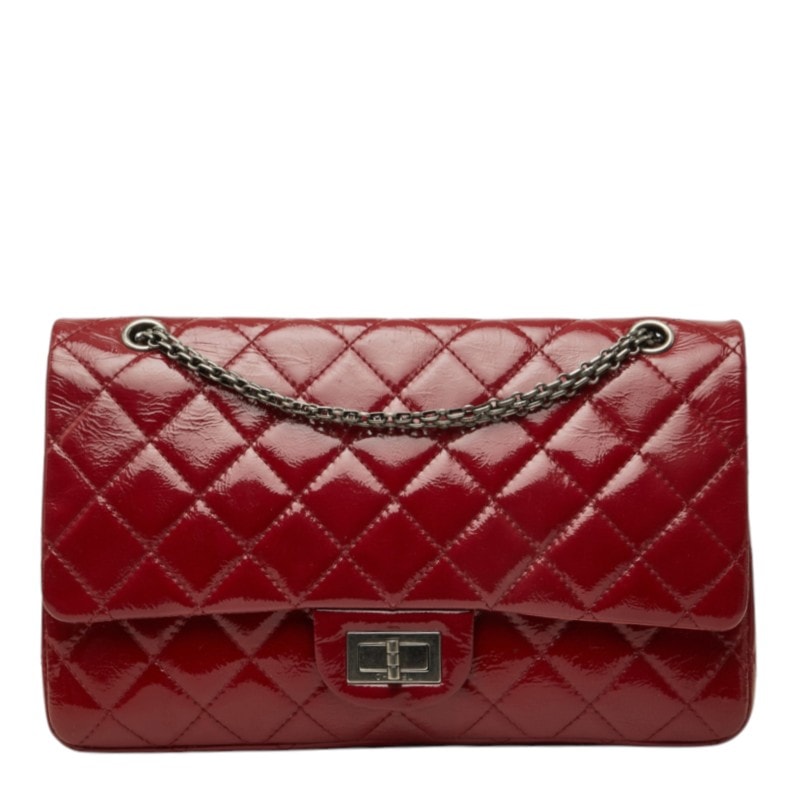 シャネル マトラッセ ダブルフラップ ヴィンテージ チェーン ショルダーバッグ レッド パテントレザー レディース CHANEL 中古