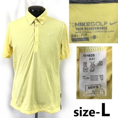 良品★NIKE GOLF/ナイキ★TOUR PERFORMANCE/通気性◎/半袖ポロシャツ【メンズL/yellow/イエロー】ポリエステル素材/Tops/Shirts◆zBH790
