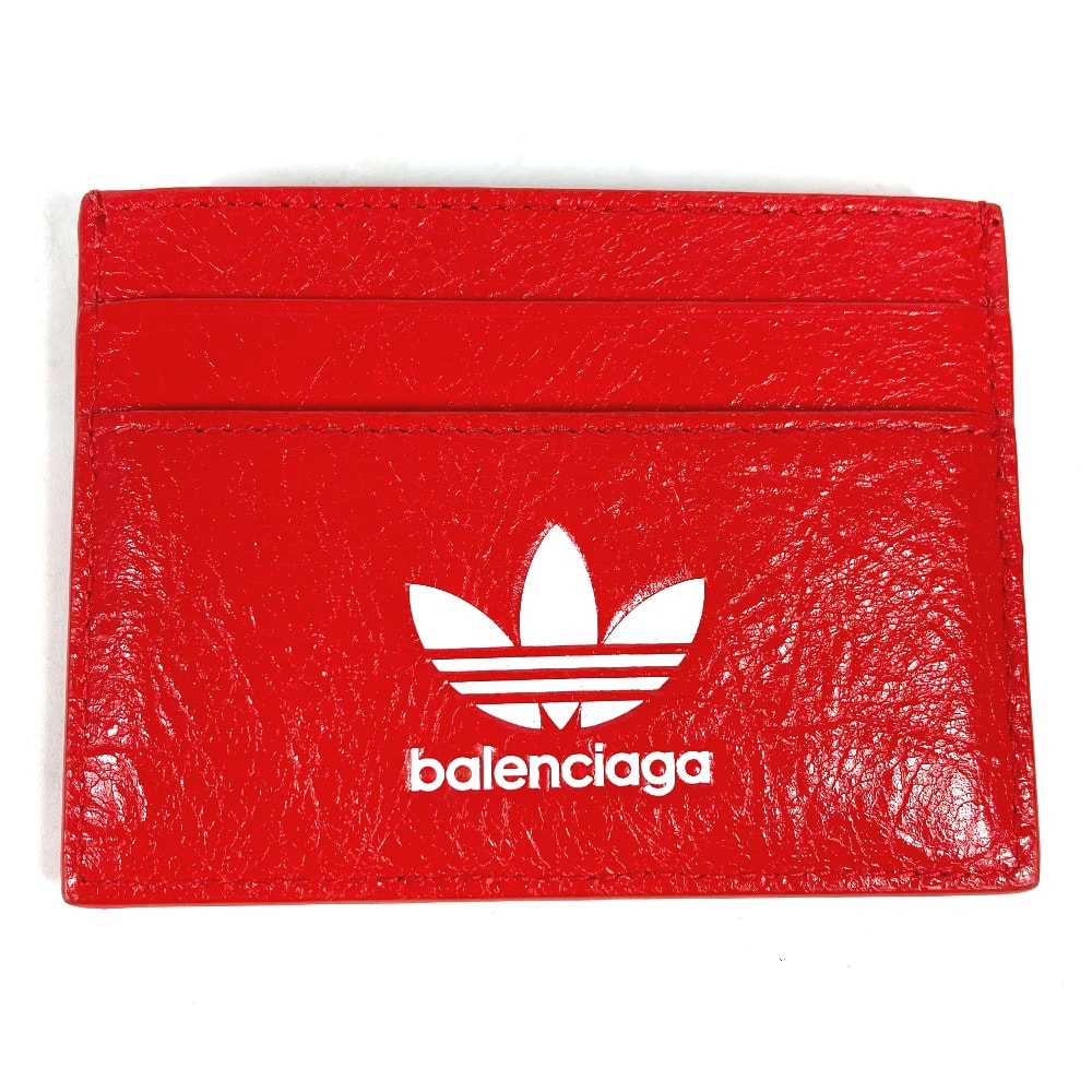 バレンシアガ BALENCIAGA アディダス adidas コラボ 721895 名刺入れ パスケース カードケース レザー レッド 美品