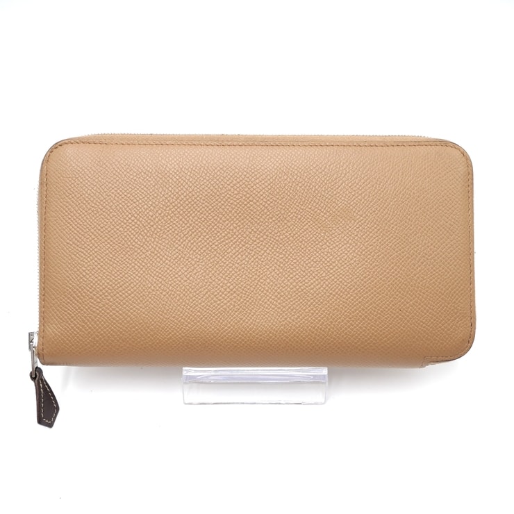 HERMES(エルメス)アザップロング シルクイン ラウンドファスナー長財布 ヴォーエプソン ベージュ系 レザー シルバー金具 シルクプリント レディース【中古】