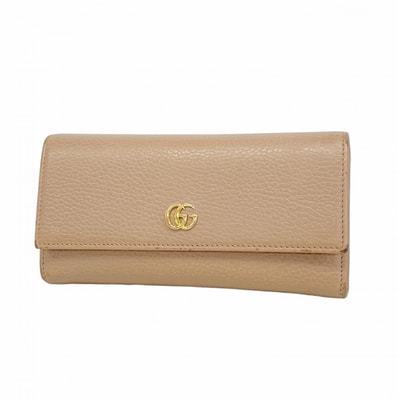 【6ec2989-k】グッチ 長財布 GGマーモント 456116 レザー ピンクブラウン ゴールド金具【中古】レディース