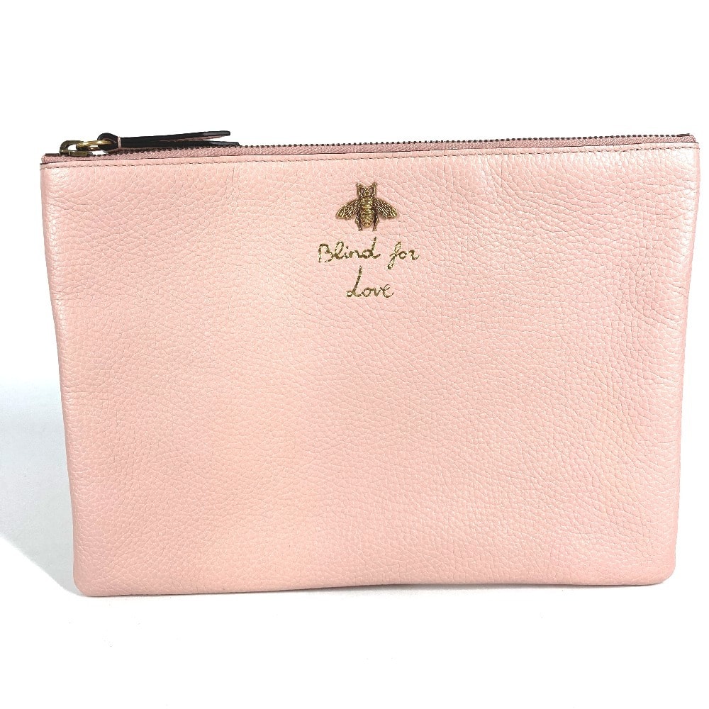 グッチ GUCCI ロゴ BEE 460187 アニマリエ ビー 蜂 ハチ カバン セカンドバッグ ポーチ クラッチバッグ レザー ピンク 新品同様