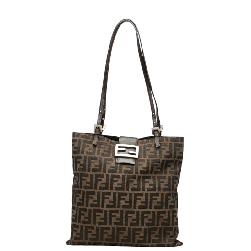 フェンディ ズッカ トートバッグ ショルダーバッグ ブラウン キャンバス レザー レディース FENDI 中古