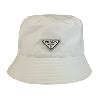美品 PRADA プラダ テスート 三角ロゴプレート ホワイト シルバー金具 ナイロン バケットハット 男女兼用 Y504675 【中古】