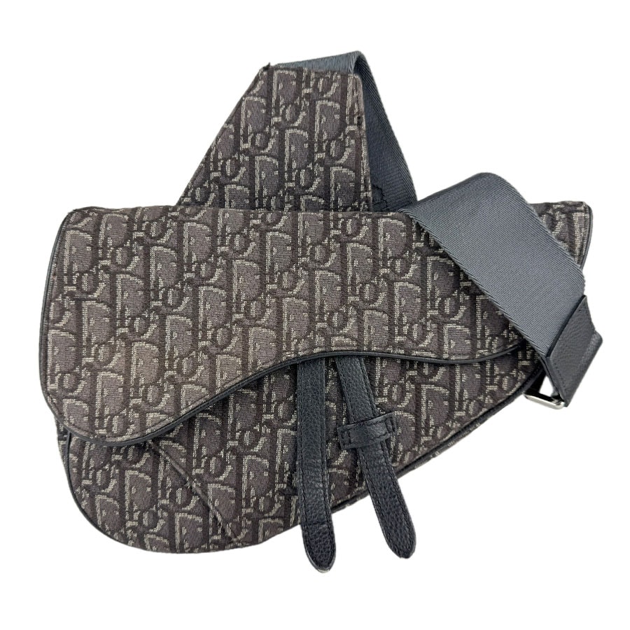 クリスチャンディオール Christian Dior ショルダーバッグ オブリーク サドルバッグ キャンバス ブラック系 メンズ【中古】 z9166