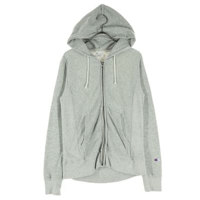 美品 Champion チャンピオン 袖ロゴワッペン 長袖 ジップパーカー M グレー