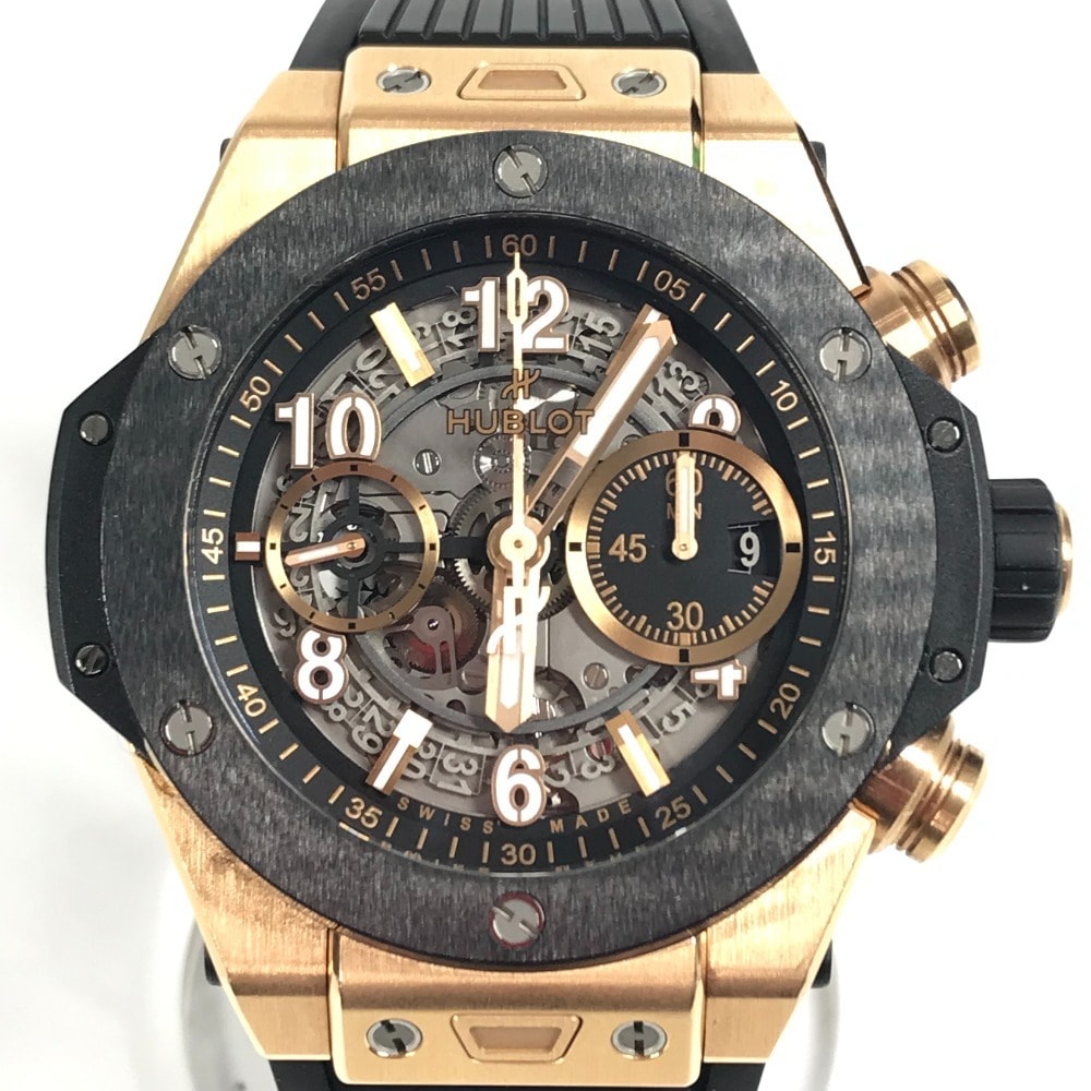 ウブロ HUBLOT ウニコ キングゴールドセラミック 421.OM.1180.RX 裏スケ ウォッチ メンズ時計 K18 金 腕時計 Au750 ブラック