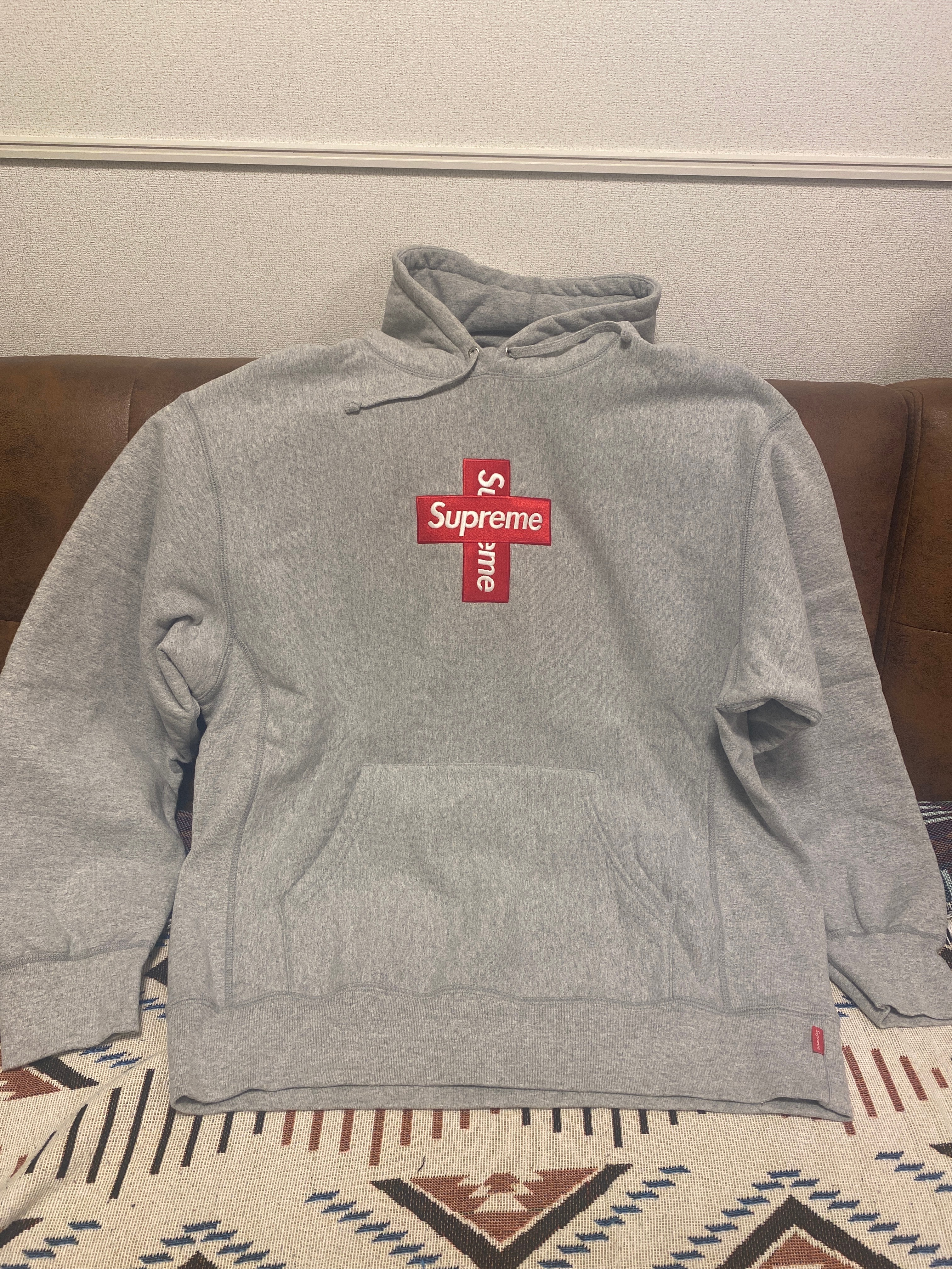 Supreme Cross Box Logo Hooded Sweatshirt "Grey"