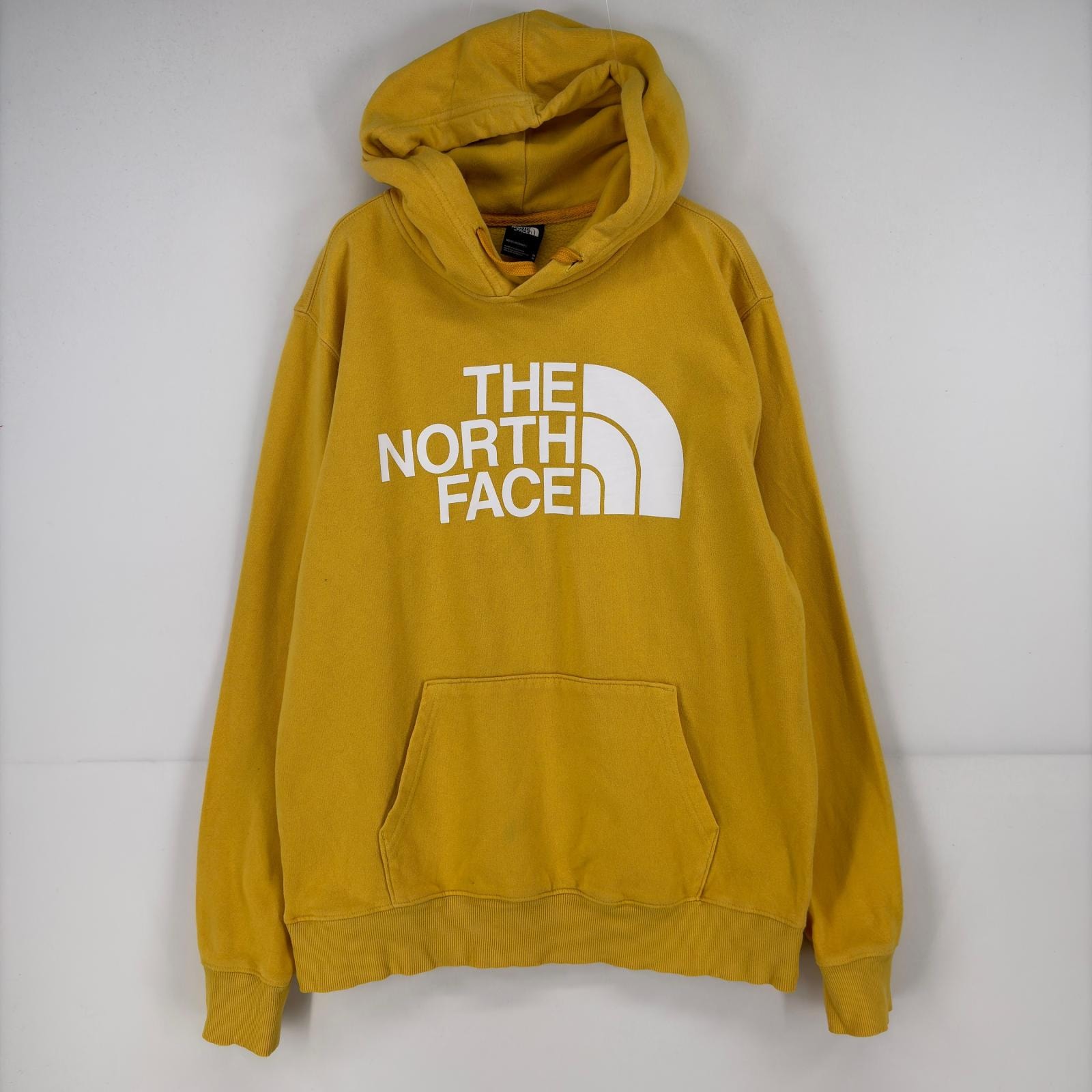 古着 ザ・ノースフェイス THE NORTH FACE パーカー スウェット プルオーバー ワンポイント ロゴ プリント M イエロー メンズ