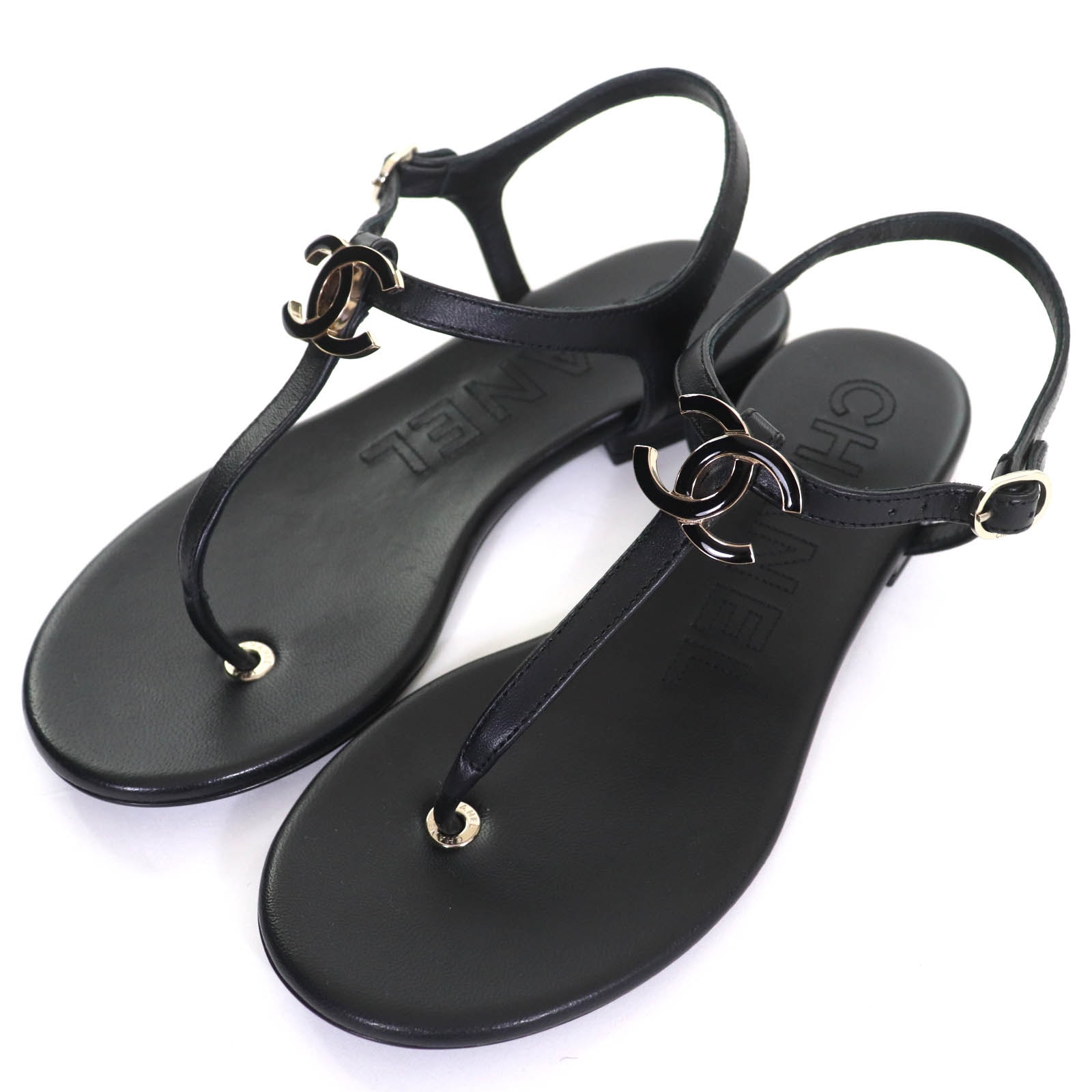 未使用品 シャネル
 サンダル ブラック レディース 36 24C G45428