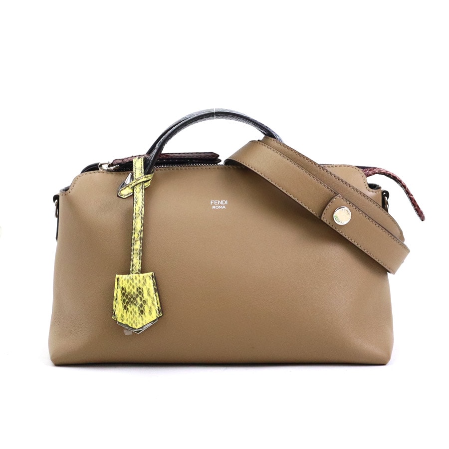 フェンディ FENDI ハンドバッグ ショルダーバッグ バイ ザ ウェイ ミディアム レザー/パイソン ブラウン×ネイビー×レッド レディース 8BL124-80L【中古】 h31122i