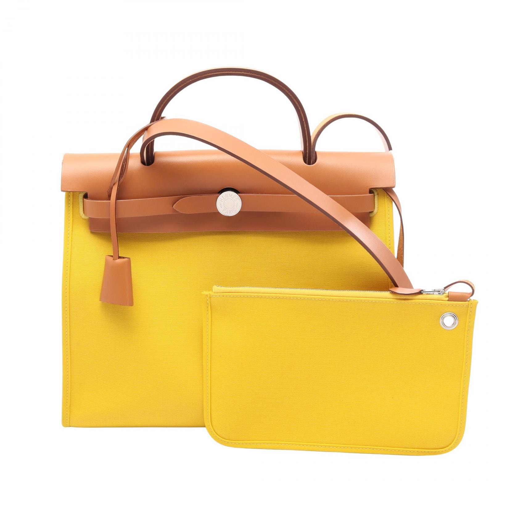 エルメス HERMES エールバッグジップPM 2WAY ハンドバッグ バッグ キャンバス レザー ヴァッシュハンター トワルオフィシエ D刻印(2019年製造) レディース イエロー系 / ブラウン系 【中古】