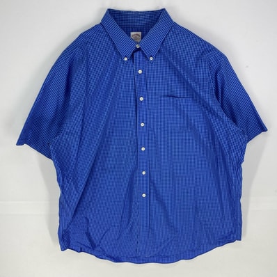 古着 ブルックスブラザーズ Brooks Brothers 半袖シャツ ボタンダウン 346 ショートスリーブ 2XL ブルー系 チェック メンズ