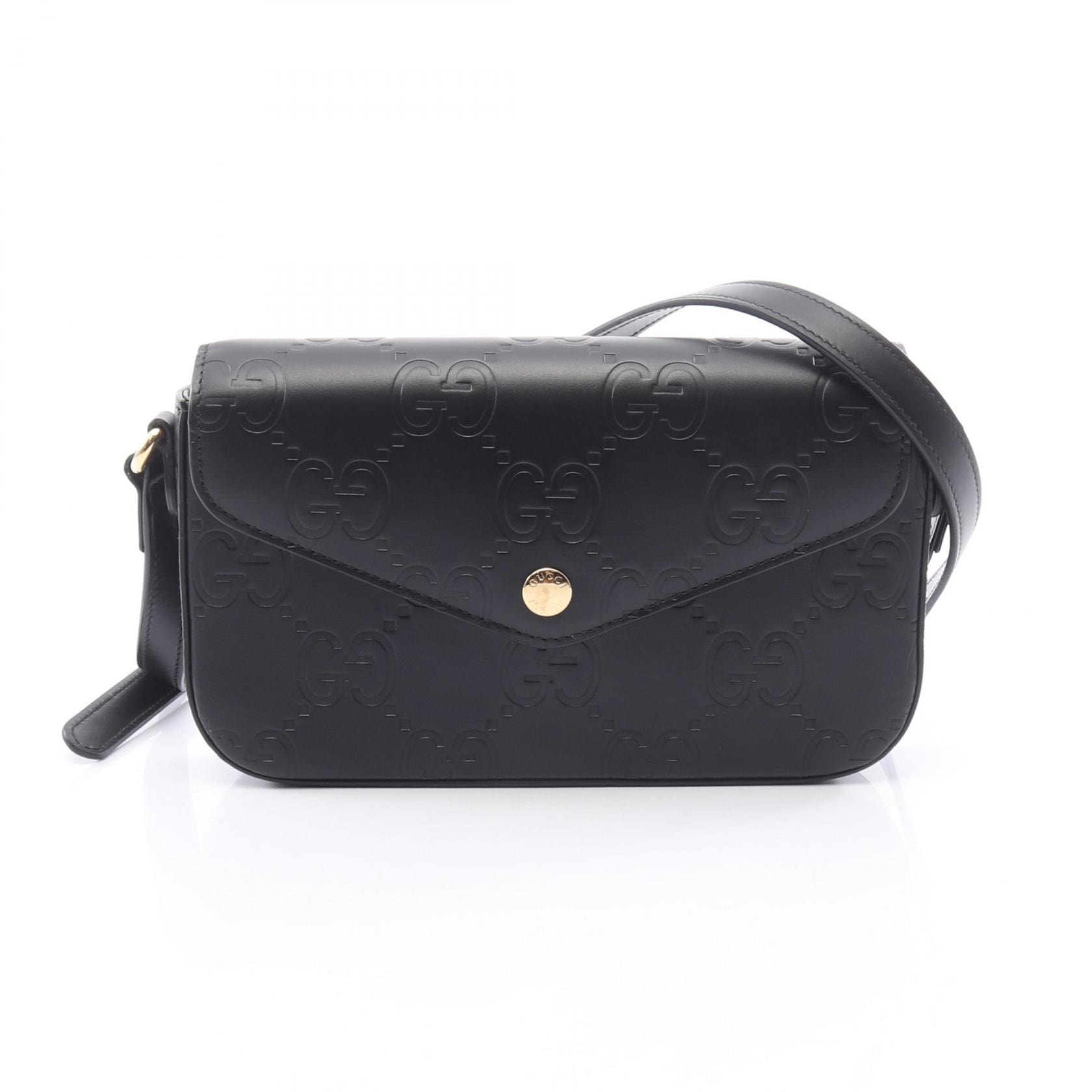 グッチ GUCCI GG スーパーミニ ショルダーバッグ バッグ レザー レディース ブラック系 772794 【中古】