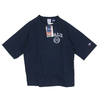 Champion チャンピオン C5-Z307 USA製 YALE カレッジ刺繍 半袖 Tシャツ ネイビー系 S【新古品】【未使用】【中古】