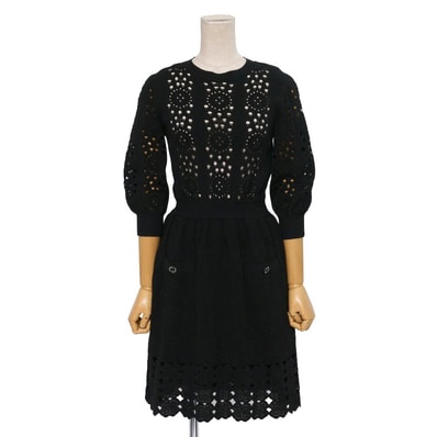 ■美品■CHANEL シャネル ワンピース サイズ34 P63 CCボタン ココマーク ラインストーン フレア ニット ブランド古着【中古】20260205/RA7651