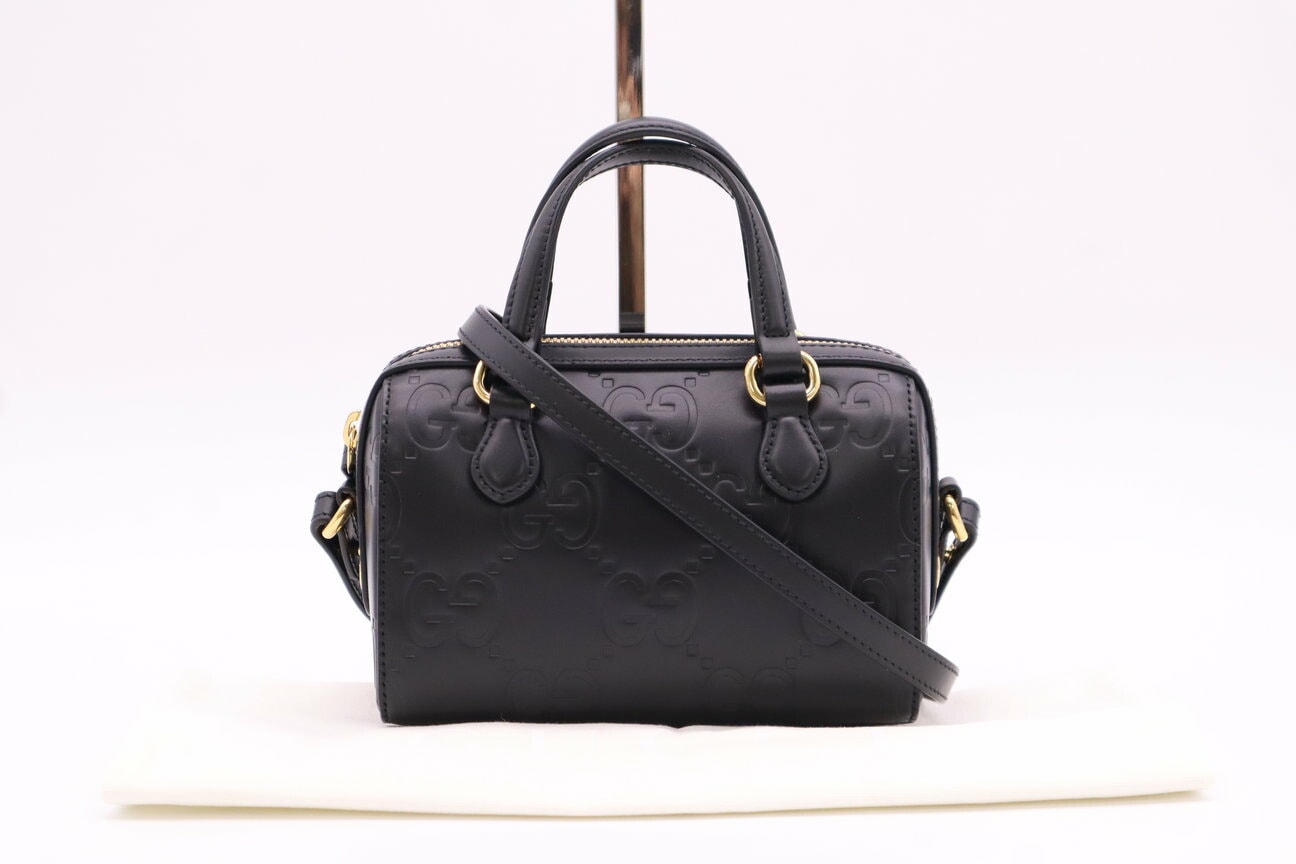 極美品 GUCCI グッチ GGスーパーミニ レザー 2WAYミニ GGスーパーミニボストン 790130 2wayボストンバッグ ブラック レザー レディース