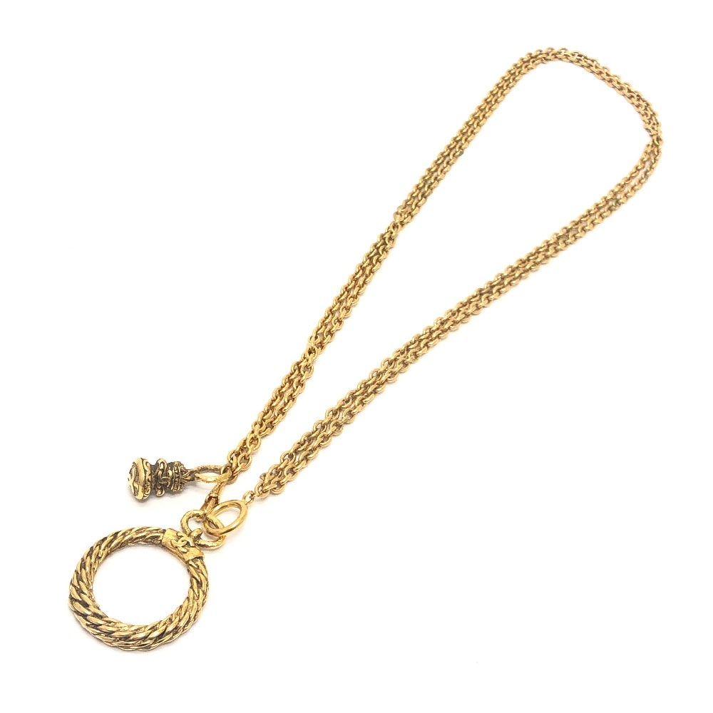 シャネル CHANEL ルーペ チェーン アクセサリー ヴィンテージ チャーム付き チェーン ネックレス メタル ゴールド 未使用