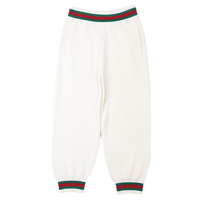 【極美品】GUCCI グッチ イージーパンツ シェリーライン ウェブストライプ ウール100% ミドルゲージ ニットリブパンツ ボトムス レディース サイズ M アイボリー イタリア製