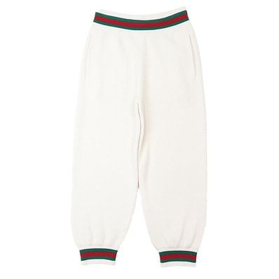 【極美品】GUCCI グッチ イージーパンツ シェリーライン ウェブストライプ ウール100% ミドルゲージ ニットリブパンツ ボトムス レディース サイズ M アイボリー イタリア製