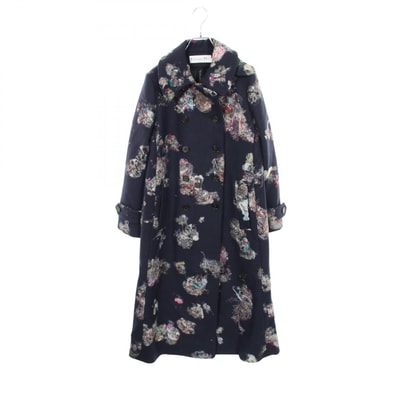 ディオール Dior 総柄 ダブルブレスト ステンカラーコート 衣料品 アウター ウール カシミヤ レディース ネイビー系 / マルチカラー 【中古】
