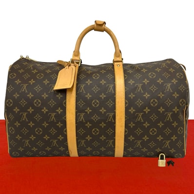 LOUIS VUITTON ルイヴィトン キーポル 50 モノグラム レザー PVC ボストンバッグ ブラウン
380-1