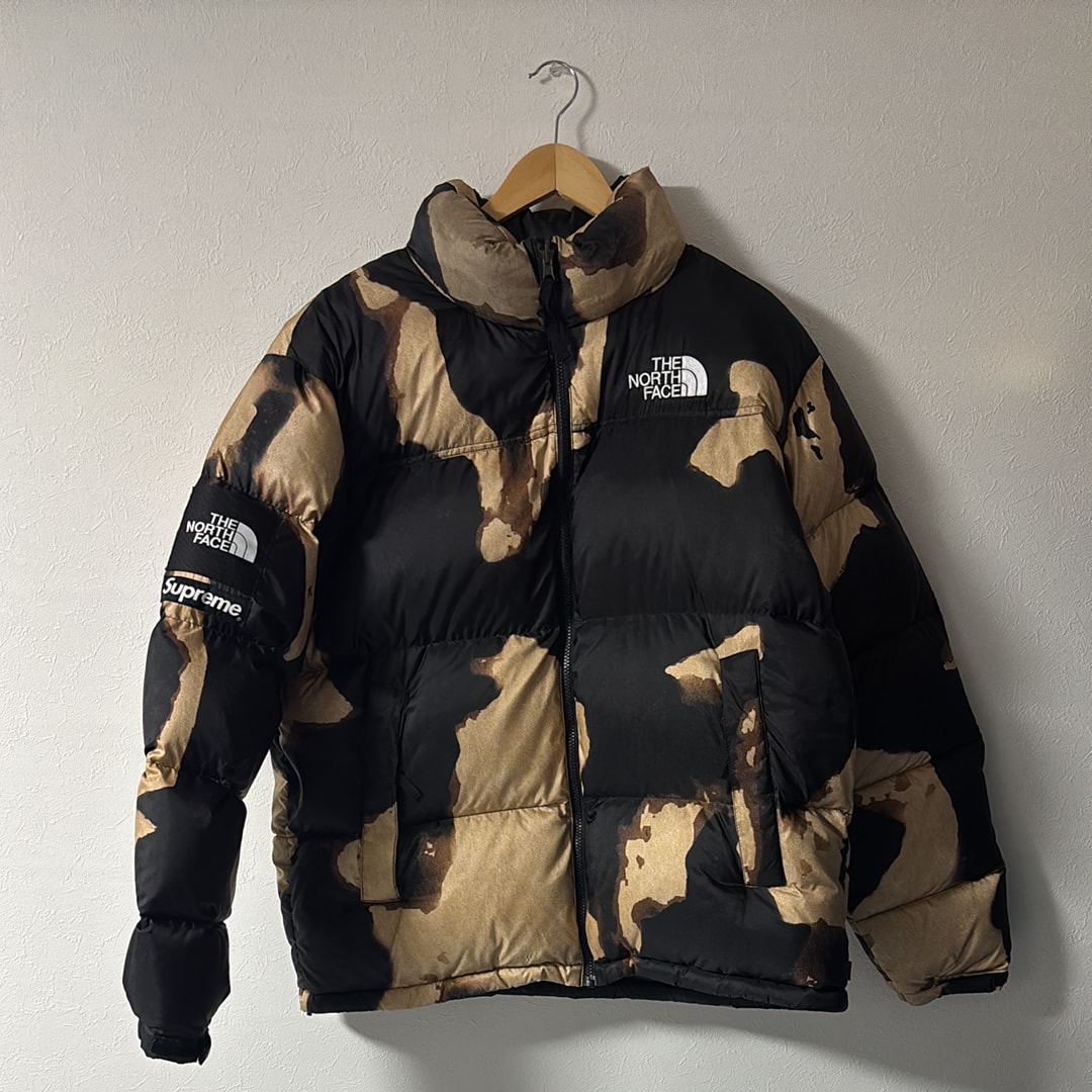 Supreme x The North Face Bleached Denim Print Nuptse Jacket "Black"