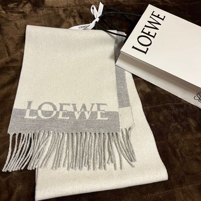 LOEWE Bicolor Scarf In Wool And Cashmere "White/Light Grey"