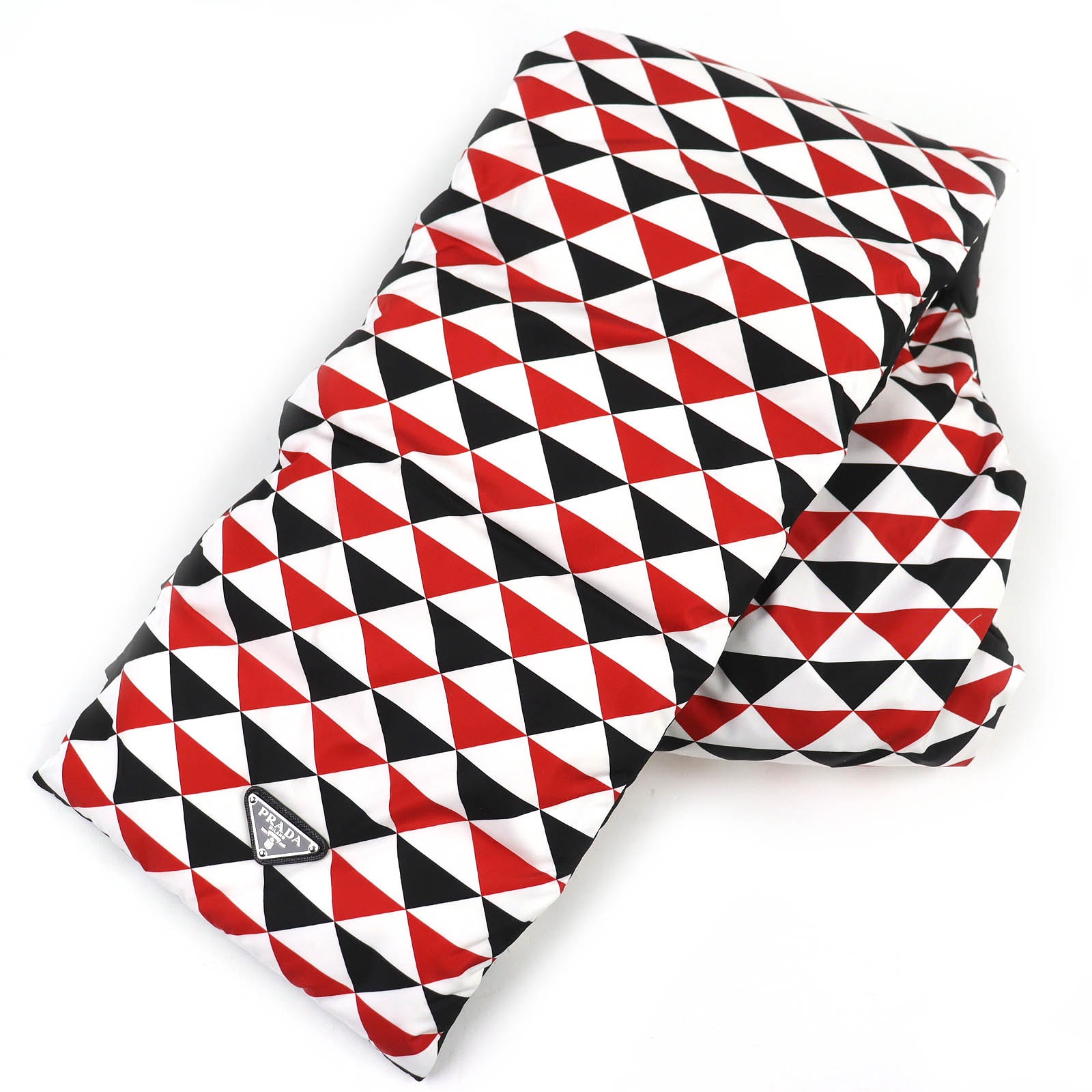 極美品 プラダ トライアングルロゴ 総柄 RE-NYLON ダウンマフラー