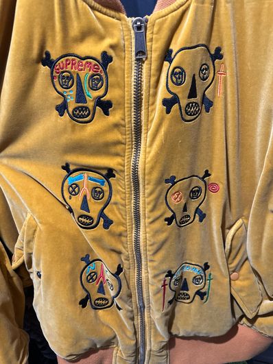 Supreme Clayton Patterson Skulls Embroidered Velvet MA-1 "Yellow"