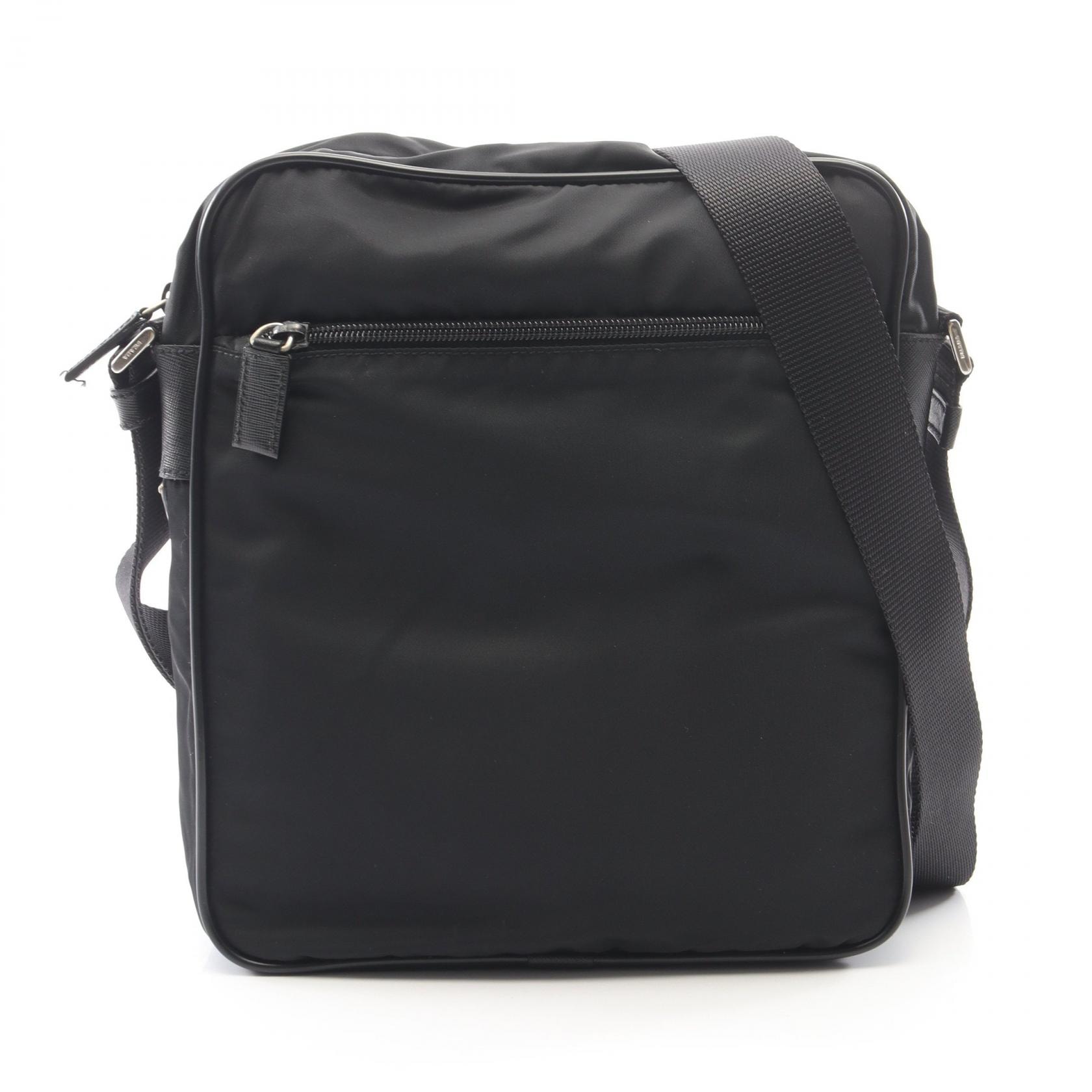 プラダ PRADA トライアングルロゴ ショルダーバッグ バッグ ナイロン サフィアーノレザー レディース ブラック系 【中古】