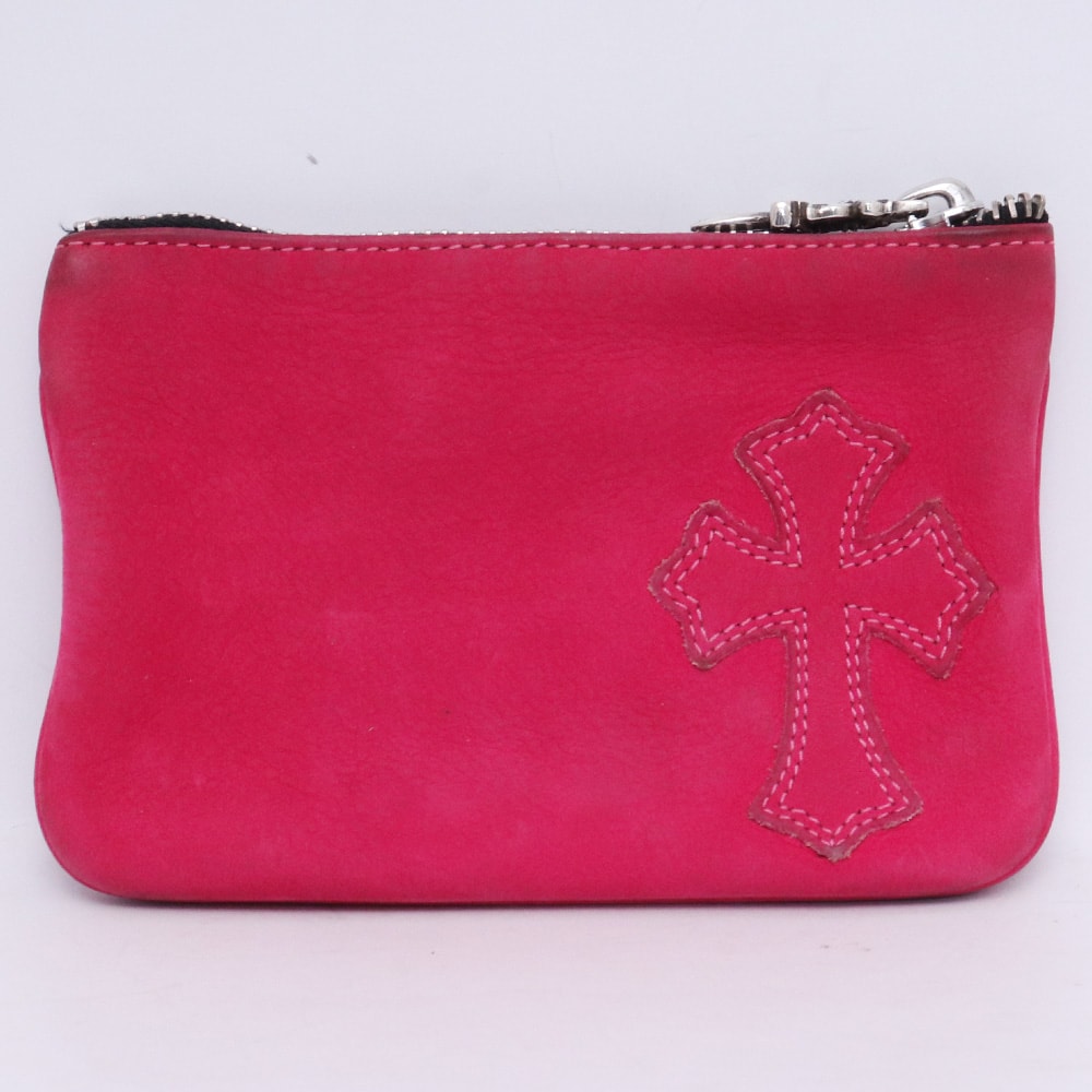 Chrome Hearts Zipper Change Purse Cross Patch Nubuck Dagger Zip "Pink"