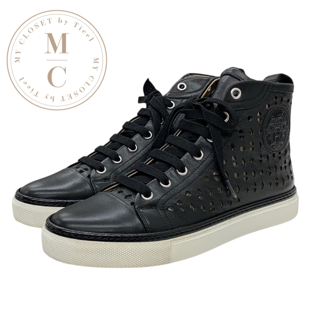 エルメス HERMES ジミー スニーカー 靴 シューズ レザー ブラック 黒 パンチング ハイカットスニーカー