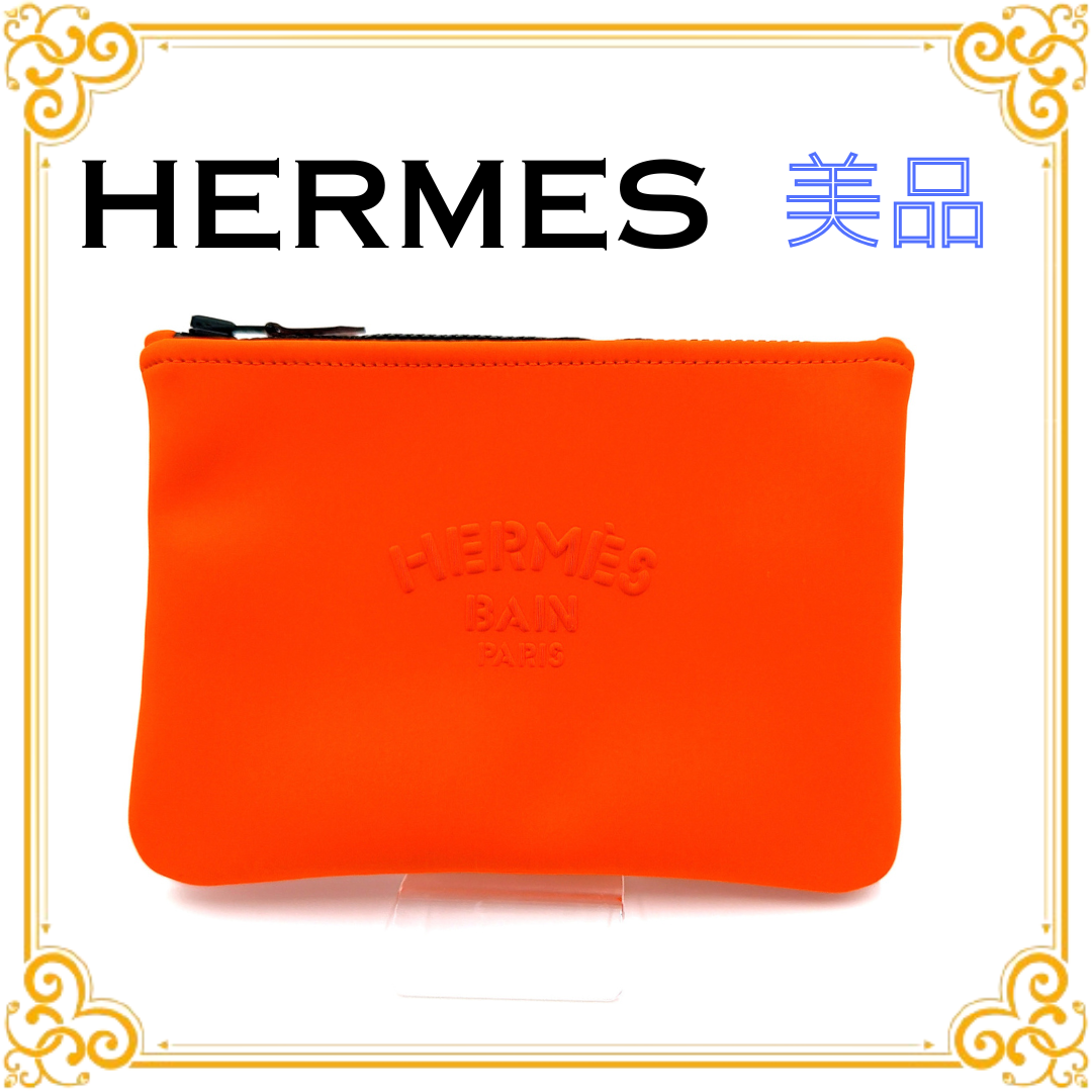 ■ 상태 좋음 ■ HERMES 에르메스 트루스 플랫 PM 네오반 파우치 오렌지 클러치 백 폴리아미드 엘라스테인 여성용 액세서리 케이스