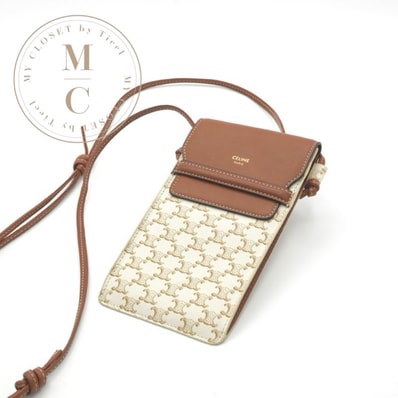 セリーヌ CELINE 携帯・スマホアクセサリー ホワイト ブラウン トリオンフ ロゴ フォンケース モバイルポーチ ポシェット