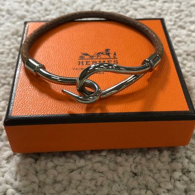 エルメスブレスレット レザー ブラウン×シルバー アクセサリー