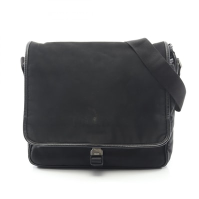 プラダ PRADA TESSUTO+SAFFIANO ロゴ ショルダーバッグ バッグ ナイロン サフィアーノレザー メンズ レディース ブラック系 2VD166 【中古】